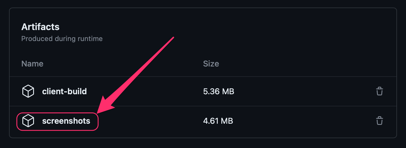 Screenshot of the artifact labeled screenshots on GitHub appearing within the Artifacts section at the bottom of the page